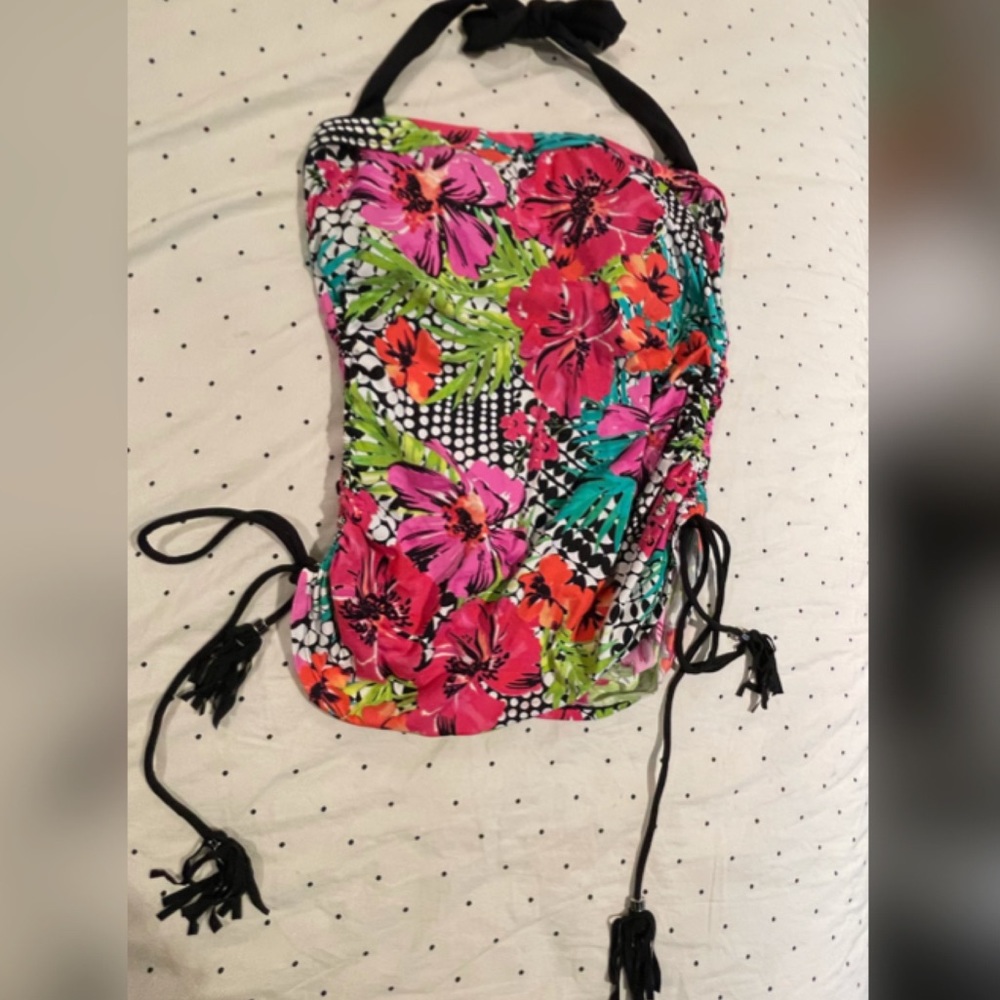 Real Solutions Floral Swim Top with Tassels
